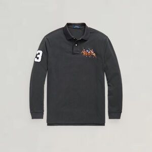 Polo Ralph Lauren Men’s Black Triple Pony Classic Fit Long Sleeve Mesh